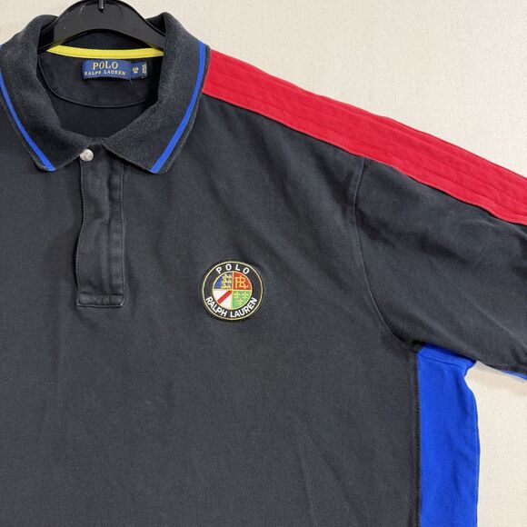 Polo Ralph Lauren Shirt 2XB Cookie Patch Rugby Style VTG Colorblock Black - Picture 5 of 8